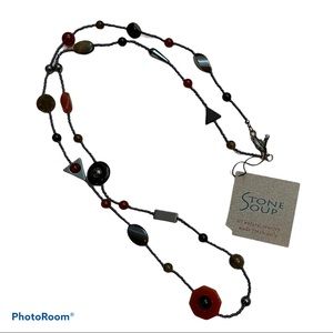 NEW STONE SOUP NECKLACE ALL NATURAL BLACK ONYX RED CARNELIAN HEMATITE 41”